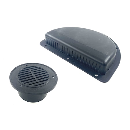 Fairchild Industries Trailer Side Vent  Outside and Inside, 2 pc set, Black, Plastic Polyproplene, For 3 diameter hole KMP1002